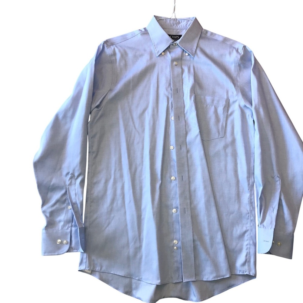 Chaps Mens Non Iron Regular Fit Dress Shirt Blue 15.5 34/35 M Travel Business